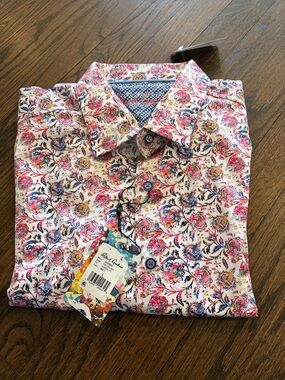 Robert Graham Men’s Floral Print Button-Up Shirt - White/Pink